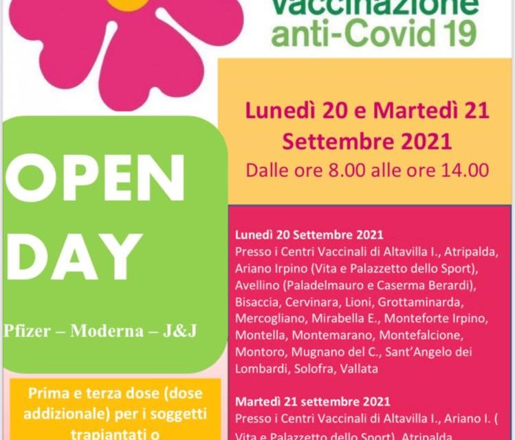 Vaccinazioni anti-Covid in Irpinia, Open day lunedì 20 e martedì 21