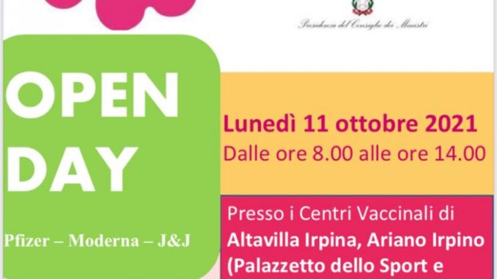 Asl Avellino, Campagna vaccinale Anti-Covid: Open Day oggi 11 ottobre