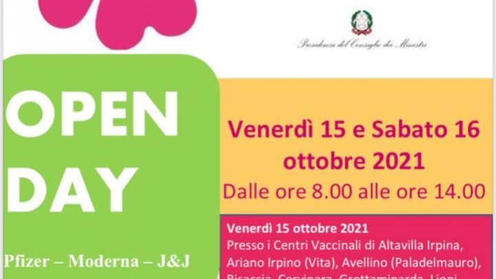 Asl Avellino, campagna vaccinale anti-Covid: Open Day 15 e 16 ottobre