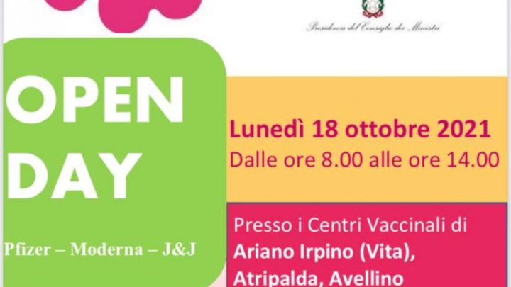 Asl Avellino, campagna vaccinale anti-Covid: Open Day lunedì 18 ottobre