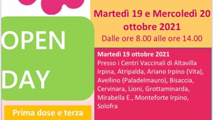 Asl Avellino: Open Day martedì e mercoledì per terze dosi fragili, medici e farmacisti