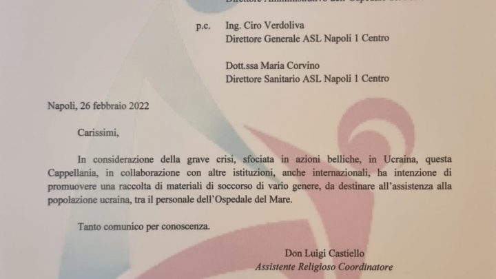 Fondazione Vervece, si alla raccolta fondi pro Ucraina proposta dal Cappellano dell’Ospedale del Mare
