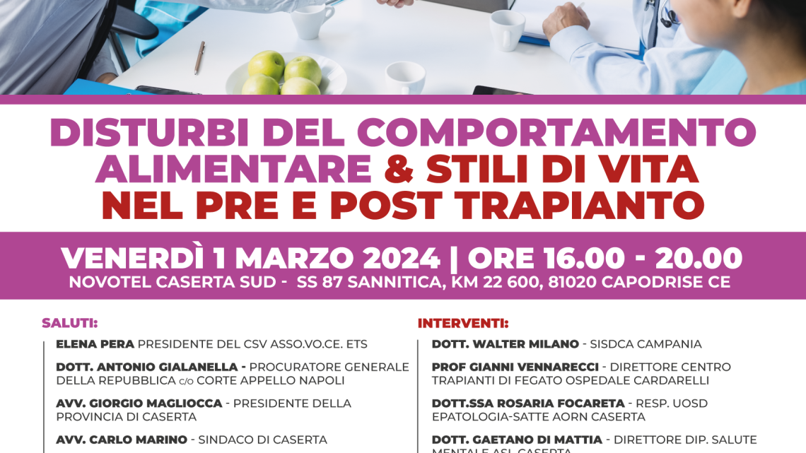 Caserta, convegno su “Disturbi alimentari e stili di vita”