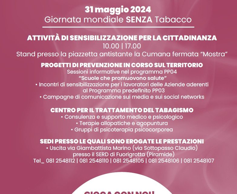 Asl Na 1, il 31 maggio la Giornata Mondiale senza tabacco