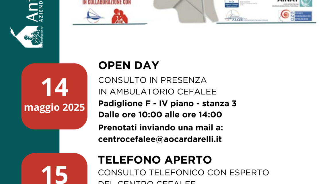 Cardarelli, mercoledì 14 e giovedì 15 maggio consulti per la Settimana Nazionale del Mal di Testa