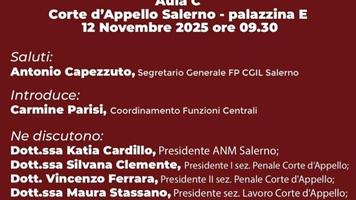 Salerno, “Giustizia e lavoro, un equilibrio da costruire”: un evento della Fp Cgil