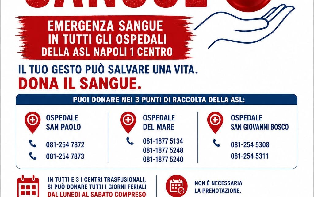 Azienda sanitaria locale Na 1 Centro, ritorna l’emergenza sangue