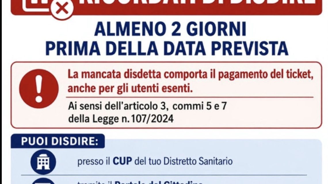Prenotazioni sanitarie: disdire un appuntamento è un dovere di responsabilità verso tutta la comunità