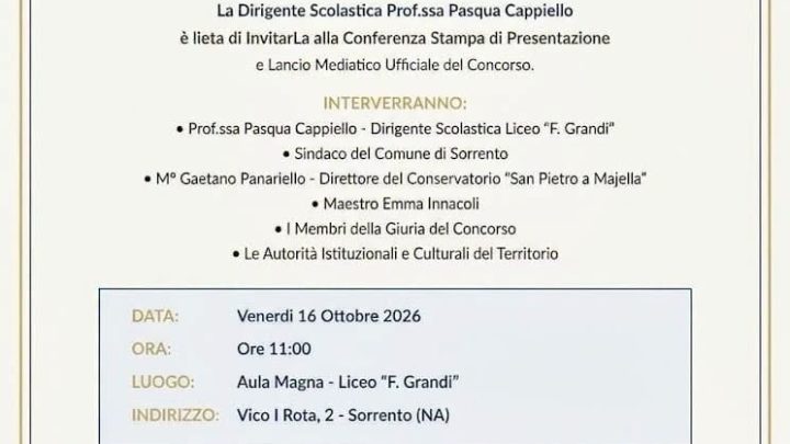 Al via il concorso Nazionale di canto “Città di Sorrento 2026”