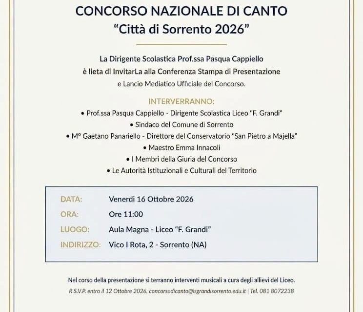 Al via il concorso Nazionale di canto “Città di Sorrento 2026”